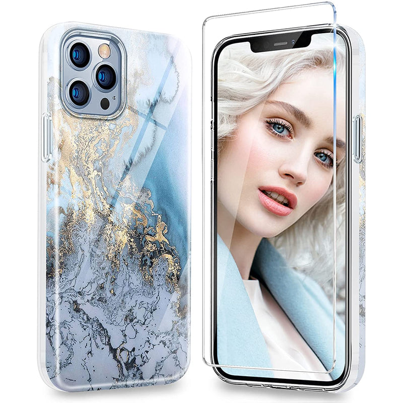 Compatible For Iphone 13 Pro Max Case With Screen Protector 13 Pro Max Phone Case Silicone Imd Glitter Marble Slim Cases Shockproof Heavy Duty Cover For Iphone 13 Pro Max 6 7 Case For Women Girls
