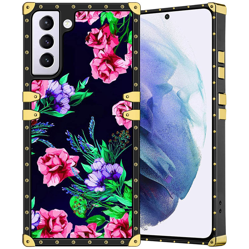 Compatible With Samsung Galaxy S21 6 2 Inch Phone Case Luxury Pink Purple Flower Floral Pattern Hard Pc Shield Scratch Proof Soft Tpu Bumper Shock Absorption Anti Fall Protective Cover