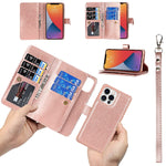 Jaorty Wallet Case Compatible With Iphone 13 Pro Max Case 6 Card Slots Wrist Strap Stand Feature Detachable 2 In 1 Magnetic Leather Cover Shockproof Slim Case For Iphone 13 Pro Max 6 7 Rosegold