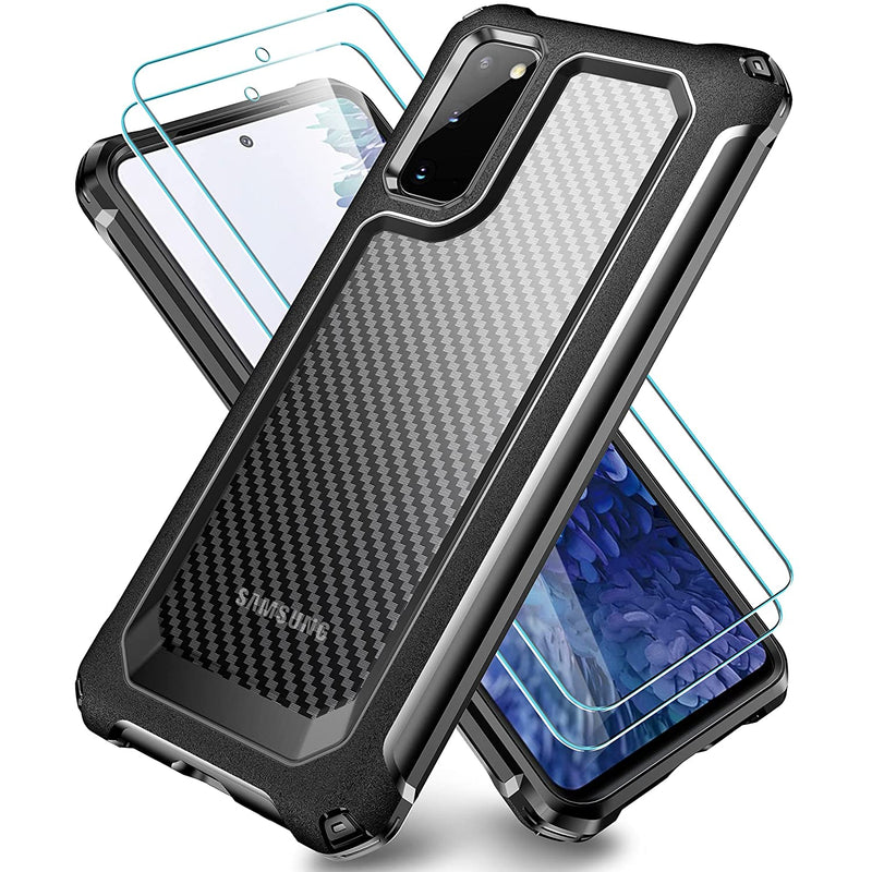 Galaxy S20 Case Supbec Slim Carbon Fiber Shockproof Protective Cover With Screen Protector X2 Military Grade Drop Protection Anti Scratch Fingerprint Samsung S20 Case 6 2 Black