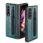 Makavo Designed For Samsung Galaxy Z Fold 3 5G Case With S Pen Holder Luxury Pu Leather Reinforced Hard Pc Shockproof Anti Scratch Protective Phone Case Slim Fit Cover Green