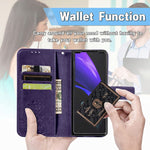 Ccsmall Samsung Galaxy Z Fold3 5G Wallet Case Four Leaf Clover Leather Flip Case With Wrist Strap And Stand Base Magnetic Closure Bumper Drop Shockproof Cover For Galaxy Z Fold3 5G Syc Purple