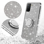 Kuogas For Samsung Galaxy S21 Diamond Case Cute Bling Glitter Rhinestone Crystal Shiny Sparkle Protective Cover With Electroplate Plating Bumper Luxury Fashion Case For Galaxy S21 Silver
