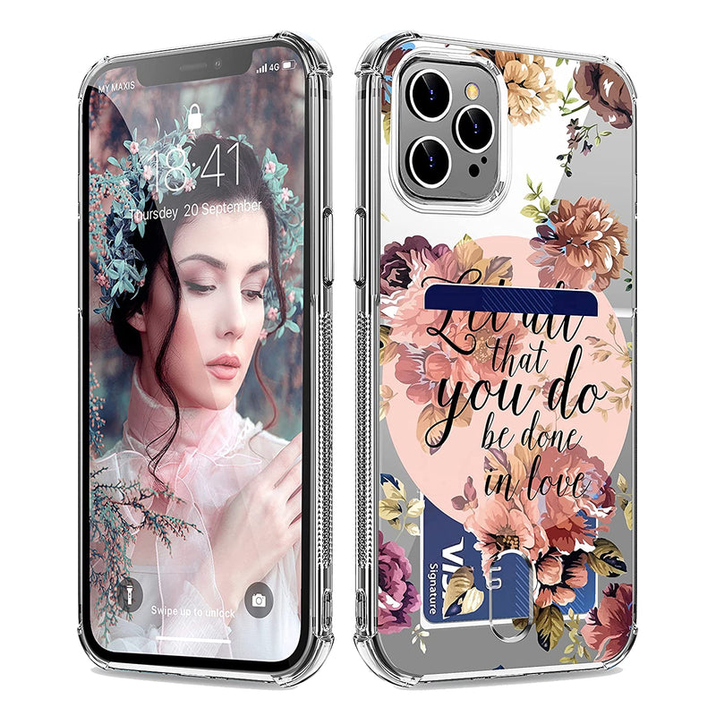 Kanghar Designed For Iphone 13 Pro Max Case Iphone 13 Pro Max Phone Case Wallet Case With Card Holder Flower Bible Pattern Clear Protective Phone Cover Case For Iphone 13 Pro Max 6 7