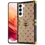 Compatible With Samsung Galaxy S22 5G Case Square Luxury Bling Glitter Cases Women Girls Cute Bee Box Trunk Galaxys22 Phone Cover Bumper Fundas 6 06 Inch Gold