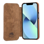 Bomonti Iphone 13 Pro Max Slim And Wallet Case Glossy Brown Genuine Leather Magnetic Detachable Folio Cover Glossy Brown Iphone 13 Pro Max
