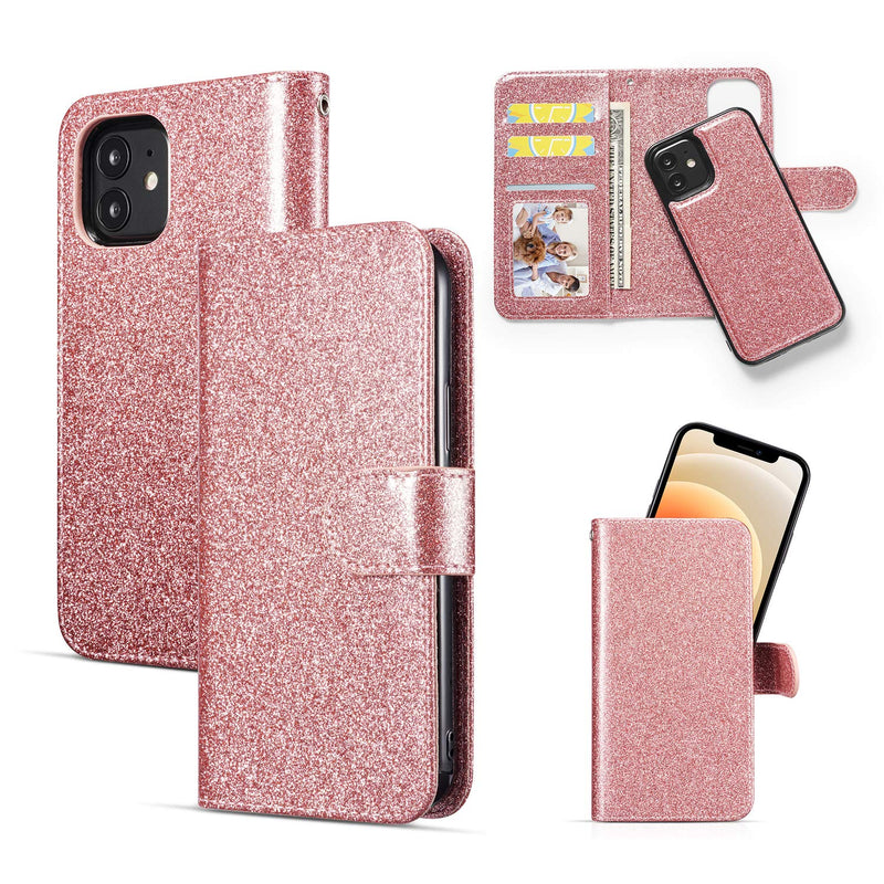 Qltypri Case For Iphone 13 Pro Max Premium Pu Leather Rubber Silicone Bumper Card Holder Magnetic Detachable Wallet Case Cover For Iphone 13 Pro Max 6 7 Inch Rose Gold