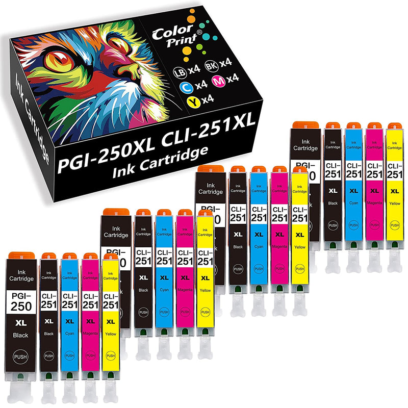 20 Pack Compatible Pgi250 Cli251 Ink Cartridge Replacement For Pgi250Xl Cli251Xl Pgi 250Xl Cli 251Xl Pgi 250Xl Cli 251Xl Used For Pixma Mx922 Ix6820 Ip7220 Mx72