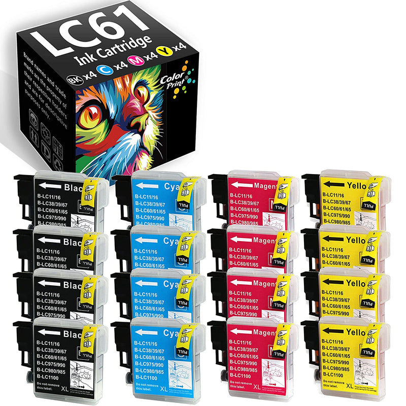 16 Pack Colorprint Compatible Lc61 Ink Cartridge Replacement For Brother Lc 61 Lc 61 Lc65 Lc65 Work With Mfc J615W Mfc 5895Cw Mfc 290C Mfc 5490Cn Mfc 790Cw Mfc