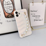 Omorro Compatible With Cute Iphone 13 Pro Max Case For Women Girls Bling Iridescent Laser Design Luxury Pearl Hand Strap Wrist Bracelet Chain Soft Tpu Slim Protective Cover Girly Case White