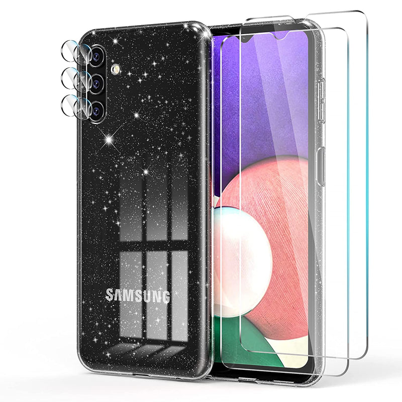 Kswous For Galaxy A13 5G Case Clear Glitter Samsung A13 5G Case With Screen Protector 2 Pack Camera Lens Protector 2 Pack Soft Tpu Bumper Shockproof Sparkly Protective Case For Women Girls