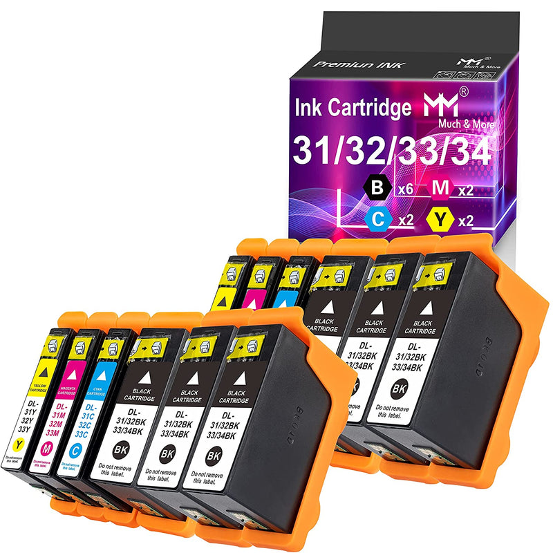 12 Pack 6 X Black 2 X Cyan 2 X Yellow 2 X Magenta Compatible Dell Series 31 32 33 34 Ink Cartridges 31 32 33 34 To Use In Dell V525W V725W All In One Wire