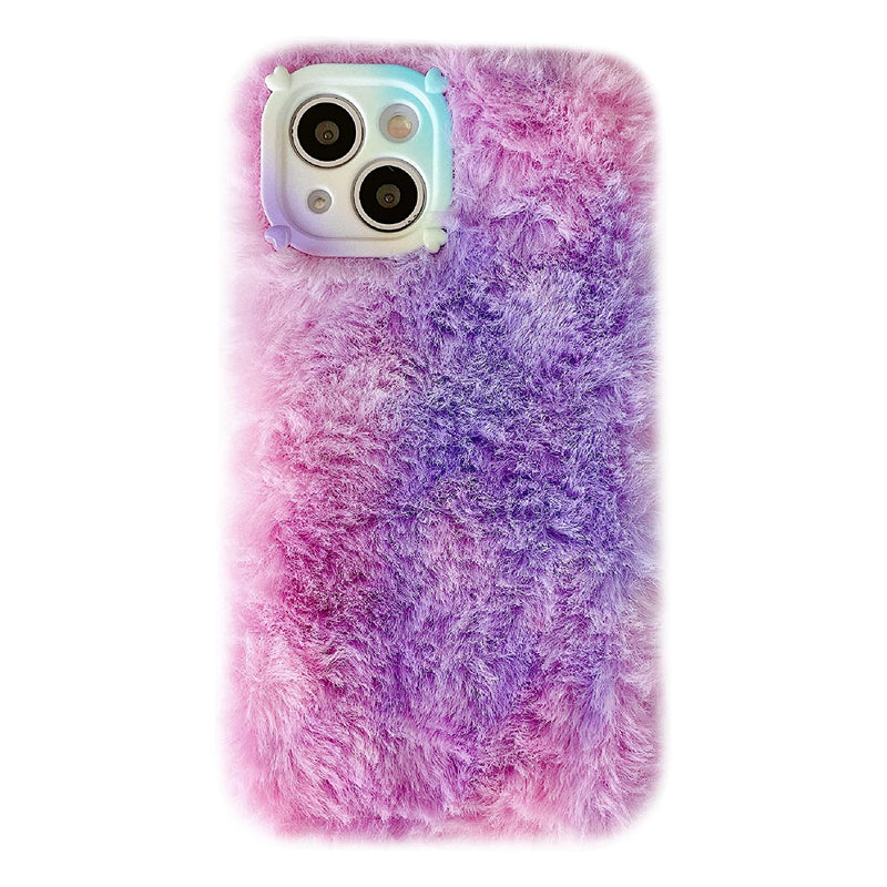 Caseative Winter Warm Gradient Color Plush Furry Fluffy Soft Iphone Case Blue Iphone 13 Pro Max