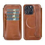 Bomonti Iphone 13 Pro Max Slim And Wallet Case Glossy Brown Genuine Leather Magnetic Detachable Folio Cover Glossy Brown Iphone 13 Pro Max