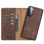 Bayelon Galaxy S21 Leather Wallet Case Rfid Shock Absorption Detachable Card Slots Kickstand Full Grain Leather Flip Cover For Samsung Galaxy S21 Antique Brown