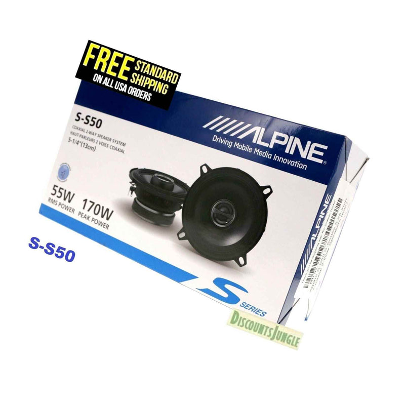 Alpine S S50 5 25 Car Audio 340W 2 Way Silk Tweeters Coaxial Speakers Ss50 New