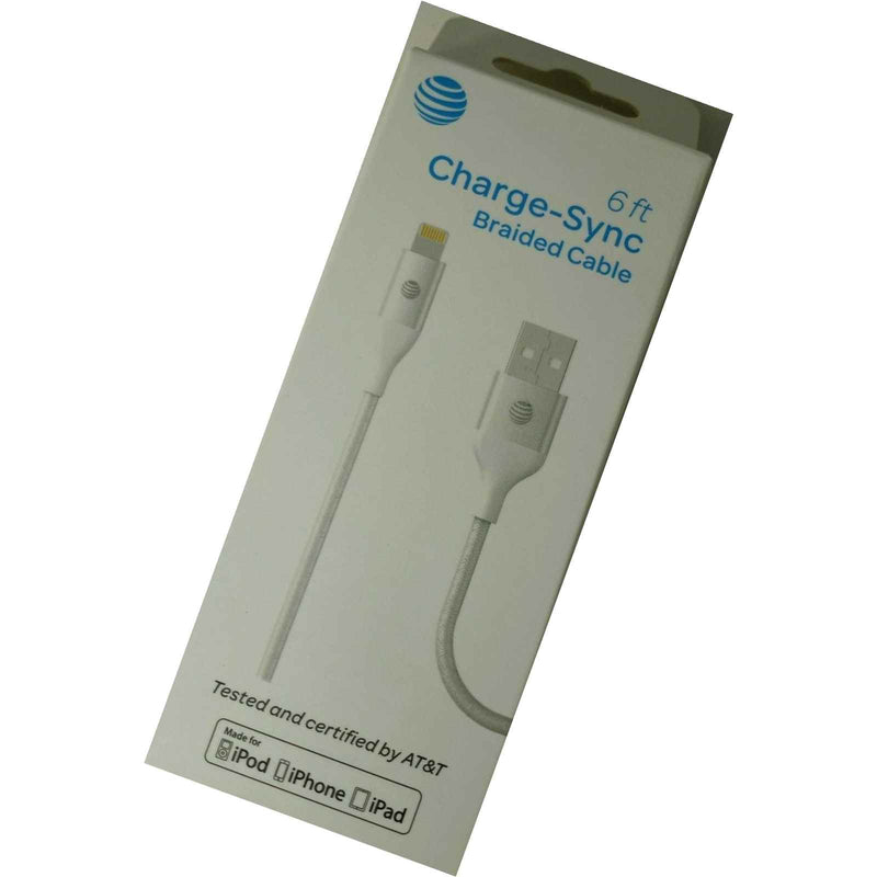 At T Mfi Certified Apple Lightning Charge Sync Data Cable White 6Ft Braided