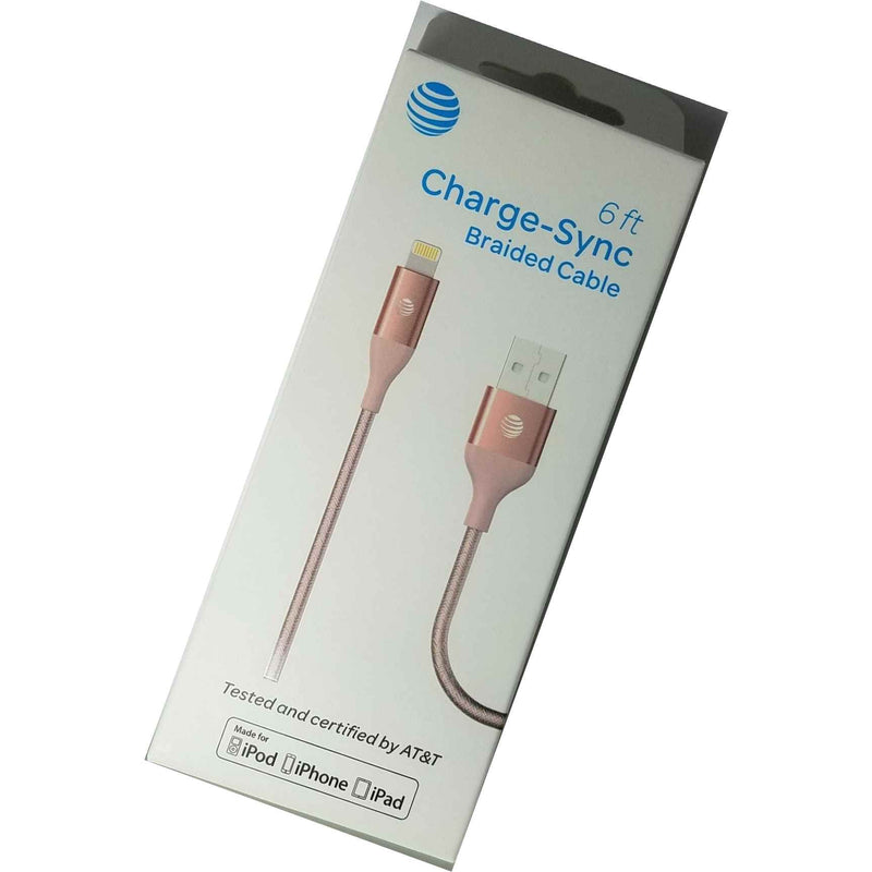 At T Mfi Certified Braided Apple Lightning Data Sync Charge Cable 6Ft Rose Gold