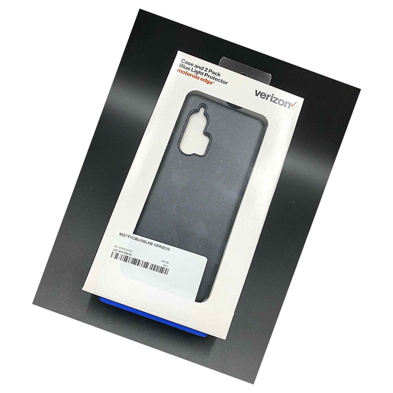 Verizon Case And 2 Pack Blue Light Protector Motorola Edge Black New
