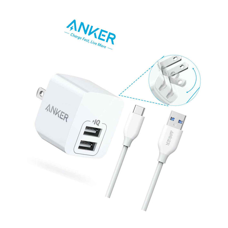 Anker Mini Dual Usb Wall Charger Adapter 3Ft Usb C Charging Cable For Galaxy