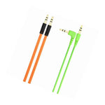 Two Pack 3 5Mm Auxiliary Cable Green Angled Orange Flat Audio Music Aux 2 New