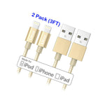 Iphone Ipad Cable Lightning Mfi Nylon Braided Charging Cord 2 Pack 3 Ft Gold