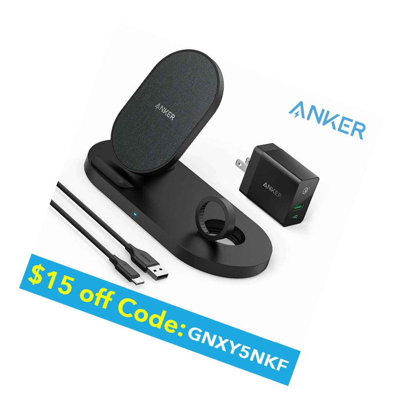 Anker 2 In 1 Wireless Charger Station Qc Wall Adapter For Watch Iphone Charging