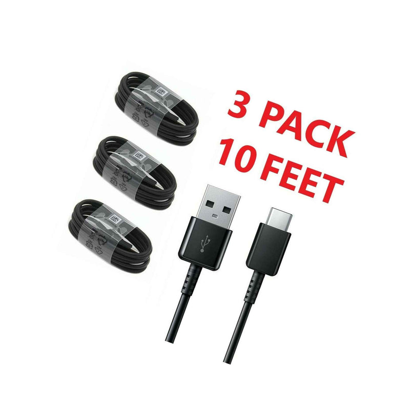 3Pack 10Ft Type C Cable Fast Charger Data Sync Charging Cable Cord Universal Blk