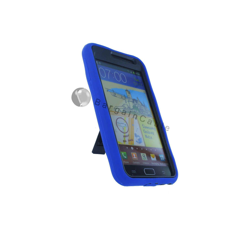 Blue Rubber Hybrid Case Kickstand For Samsung Galaxy Note I9220 A 284Blu