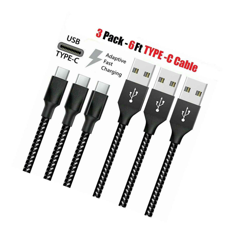3 Pack 6Ft Usb C Type C Cable For Nylon Braided Data Sync Charger Charging Cord