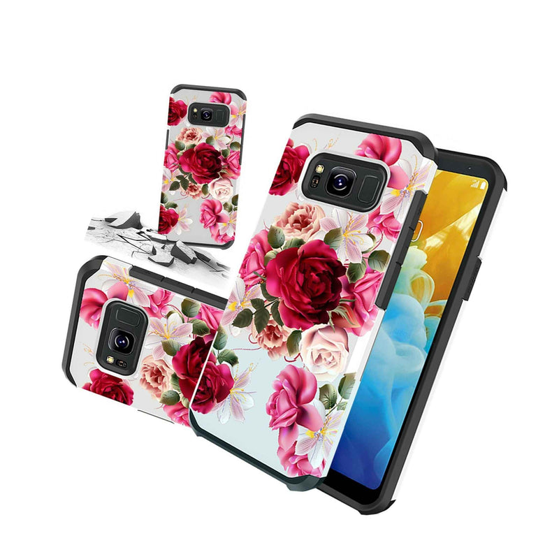 For Samsung Galaxy S8 Plus Case Red Floral Rubber Durable Dual Layer Cover