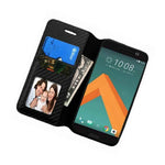 For Htc 10 Phone Black Braided Leather Flip Card Wallet Cover Card Case Stand