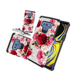 For Samsung Galaxy Note 9 Case Red Floral Rubber Durable Dual Layer Cover