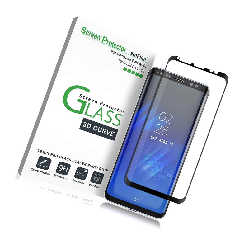 Samsung Galaxy S8 Amfilm Full Cover Tempered Glass Screen Protector Black
