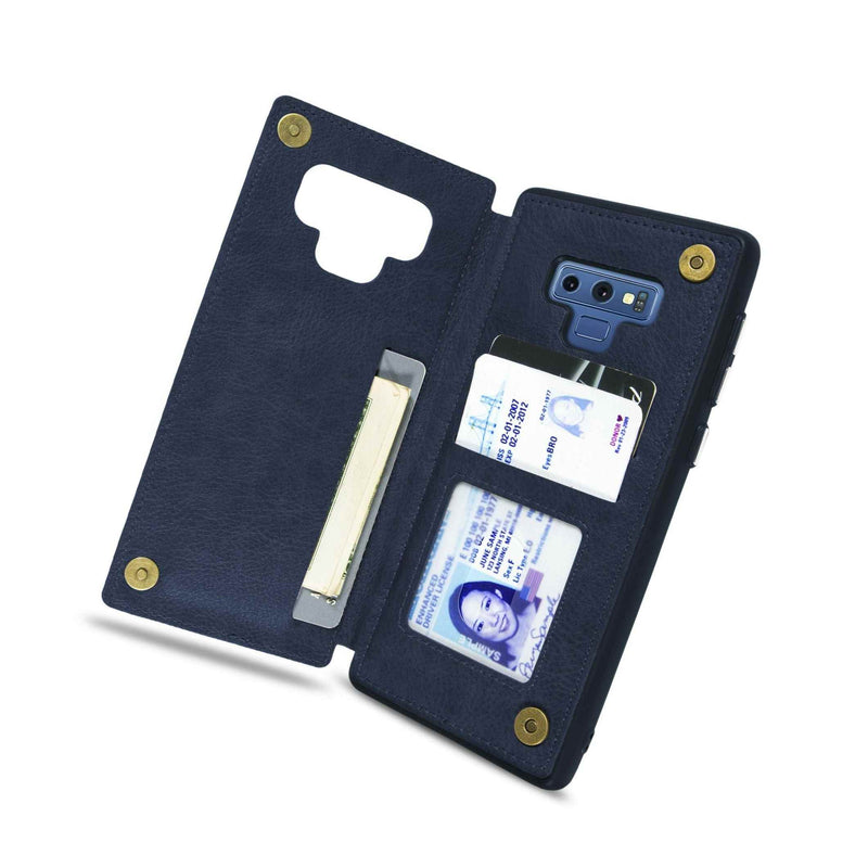 Navy Blue Wallet Case For Samsung Galaxy Note 9 Phone Cover With Card Slots