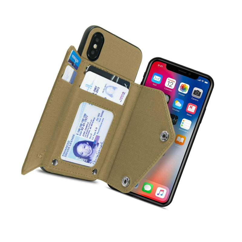 Brown Wallet Case For Apple Iphone Xs Max Fabric Credit Card Phone Cover