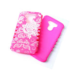 For Lg G5 Hard Soft Rubber Hybrid Skin Case Cover Armor Hot Pink Rose Lace