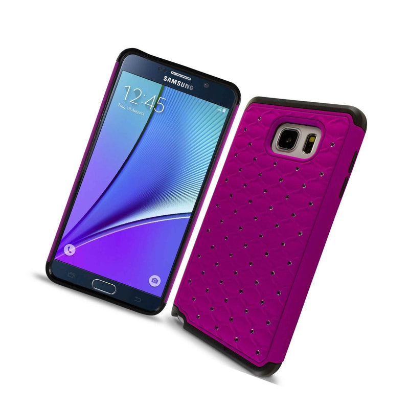 For Samsung Galaxy Note 5 Case Purple Black Hybrid Diamond Bling Skin Cover