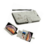Iphone Xs Max 6 5 Gray Marble Pattern Credit Card Wallet Folio Pouch Case