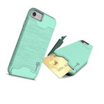 Mint Teal Case For Apple Iphone 8 7 Kickstand Credit Card Slot Phone Cover