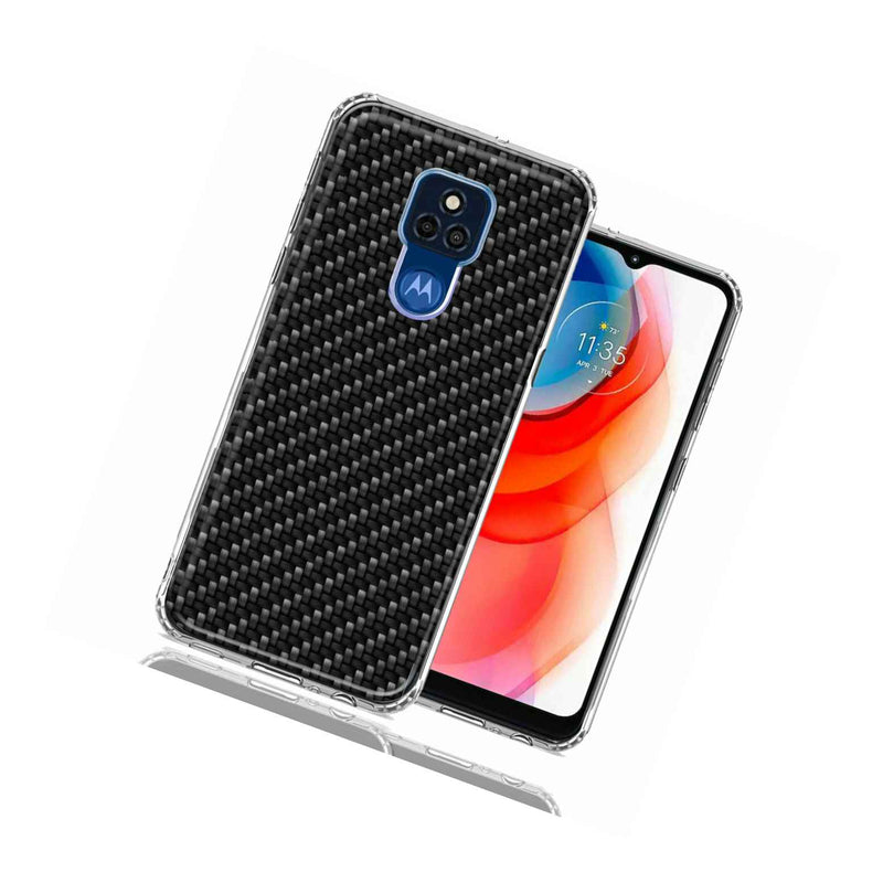 For Motorola Moto G Play 2021 Carbon Fiber Look Double Layer Phone Case Cover