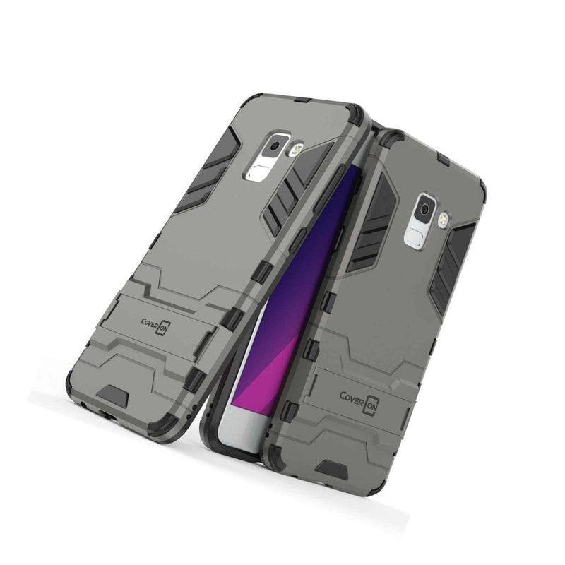 For Samsung Galaxy A8 2018 Case Gray Black Hybrid Kickstand Slim Phone Cover