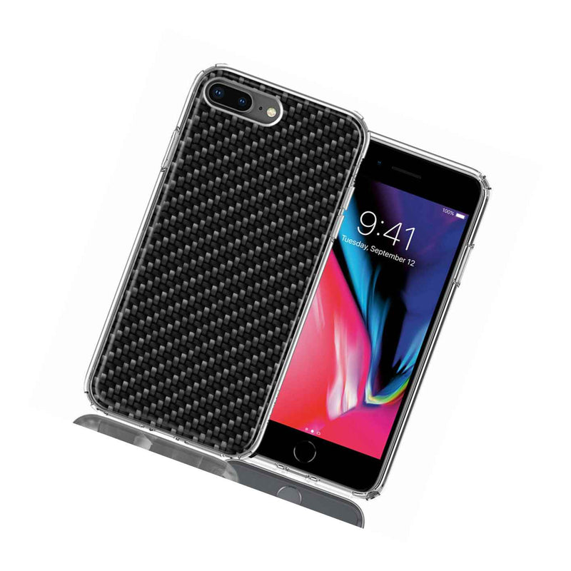 For Apple Iphone 7 8 Plus Carbon Fiber Look Double Layer Phone Case Cover