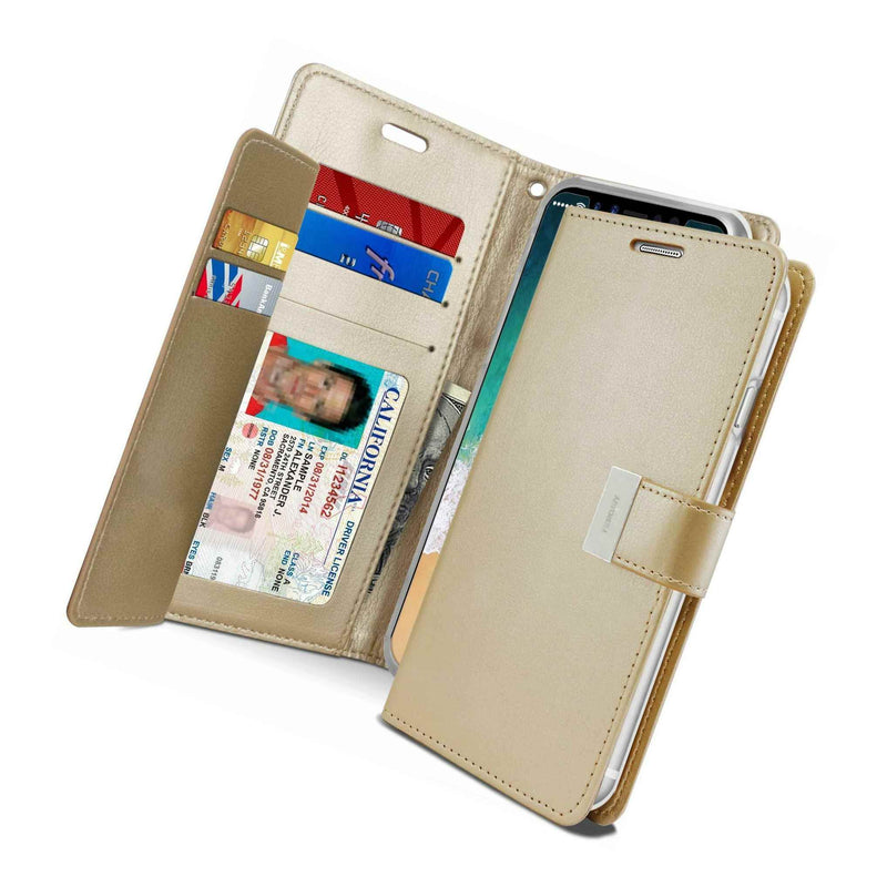 Iphone X Xs 10S Gold Leather Credit Card Id Wallet Pouch Holder Case Cover