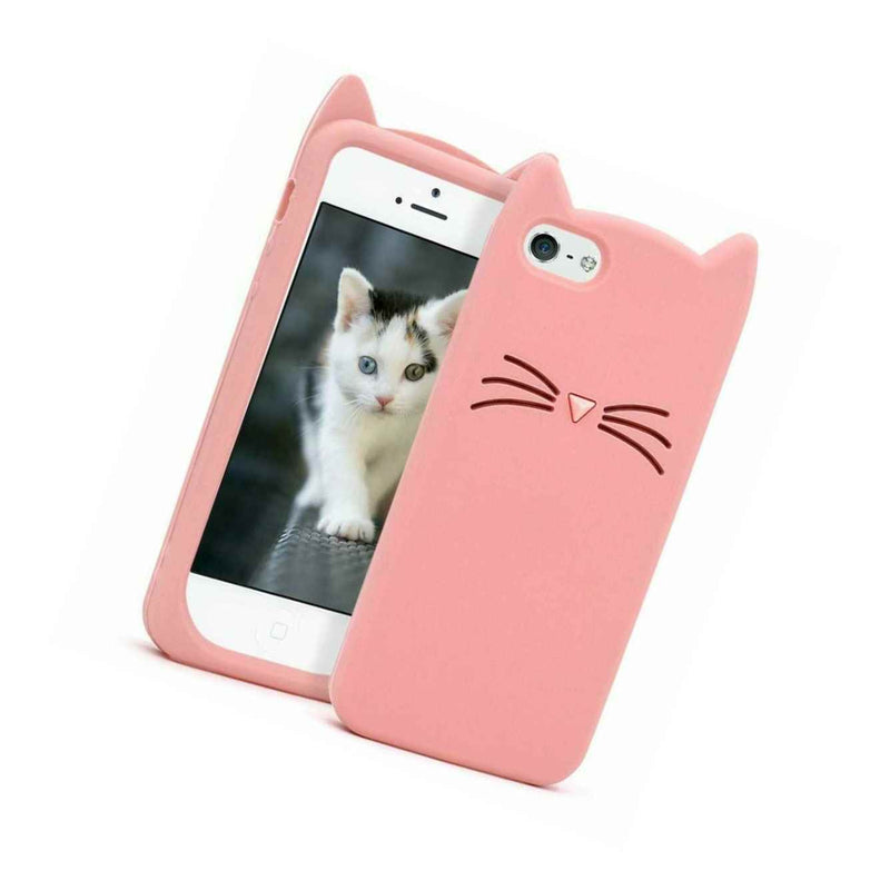 For Iphone 5C Soft Rubber Silicone Skin Case Cover Pink Kitty Cat Whiskers Ear