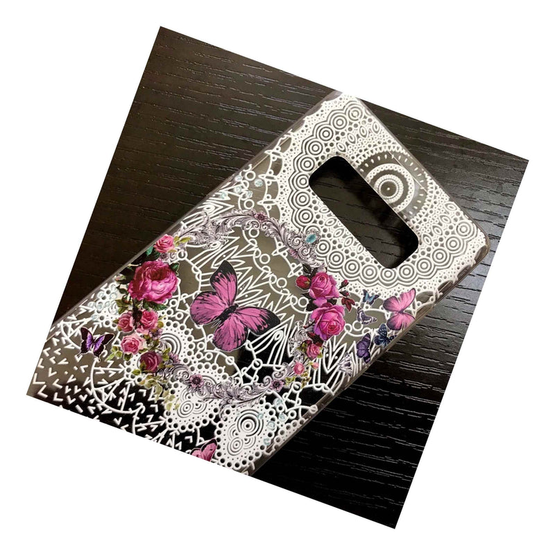 For Samsung Galaxy Note 8 Tpu Rubber Silicone Case Cover Pink Butterfly Flower