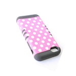 For Iphone 5C Hard Soft Rubber Hybrid Fitted Skin Case Pink Grey Polka Dots
