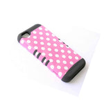 For Iphone 5C Hard Soft Rubber Hybrid Fitted Skin Case Pink Grey Polka Dots