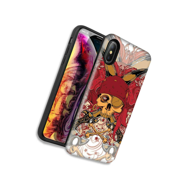 Red Pirate Skull Double Layer Hybrid Case Cover For Apple Iphone Xs Max