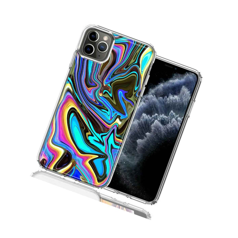 For Apple Iphone 12 Pro Max Blue Paint Swirl Design Double Layer Phone Case